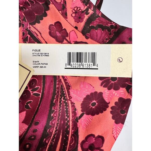 Figue NWT Pink Paisley Floral Satin Slip Dres s Sz Medium Spaghetti Strap - Picture 4 of 11